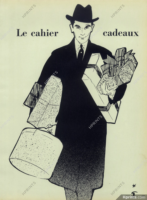 René Gruau 1952 Men's Clothing, Hatbox, Le Cahier Cadeaux