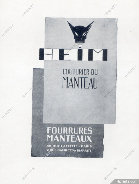 Jacques Heim (Couture) 1927 Label