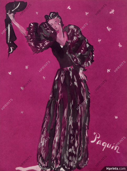 Paquin 1937 Christian Bérard, Fashion Illustration, Evening Gown