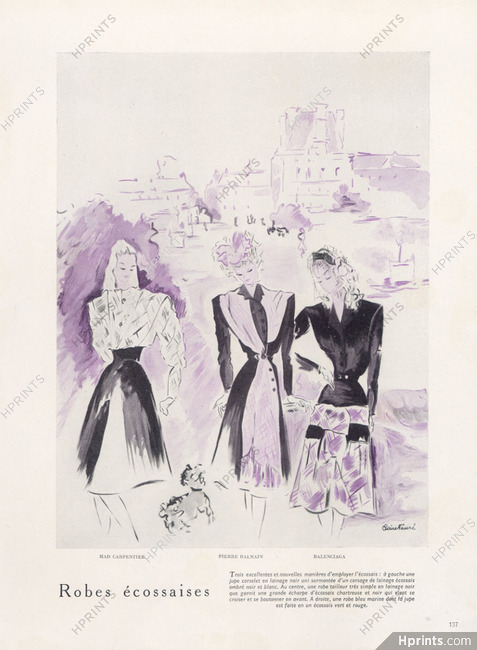 Claire Fauré 1946 "Robes Ecossaises" Mad Carpentier, Pierre Balmain, Balenciaga