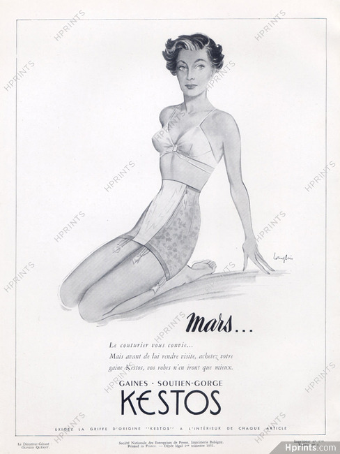 Kestos (Lingerie) 1951 Brassiere, Girdle J. Langlais (Version "Mars")