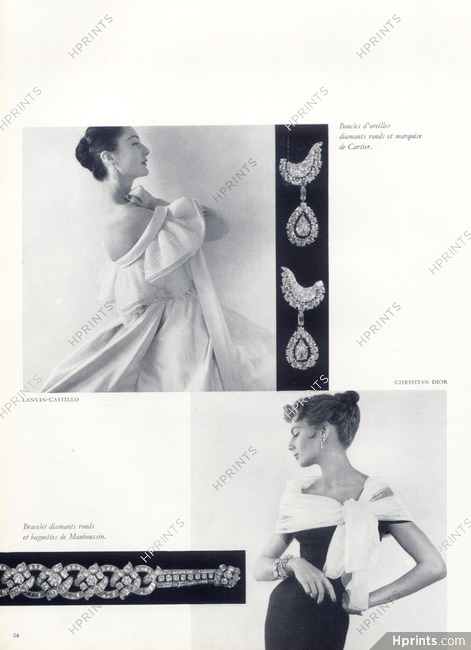 Cartier (Earrings) 1953 Mauboussin (Bracelet) Evening Gown Lanvin-Castillo