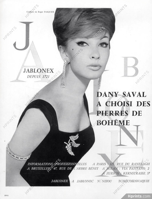 Jablonex (Jewels) 1960 Dany Saval, Earrings, Bracelet, Hairstyle Roger Pasquier