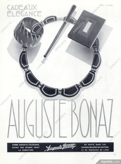 Auguste Bonaz (Combs) 1933 Cigarette Holder, Powder Box, Necklace, Bracelet, Art deco Style
