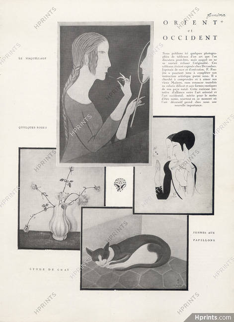 Tsugouhoru Foujita 1919 Etude de Chat, Le Maquillage, Quelques Roses, Femme aux papillons