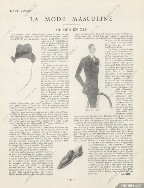 La Mode Masculine - De Pied en Cap, 1925 - The Fashionable Man Hat, Shoes, Jacket, A. de Roux, Texte par Ariste