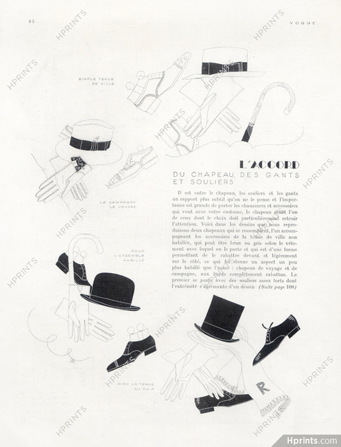 L'Accord du Chapeau, des Gants et Souliers, 1930 - Bernard Boutet de Monvel How to match hat, gloves and shoes, 2 pages