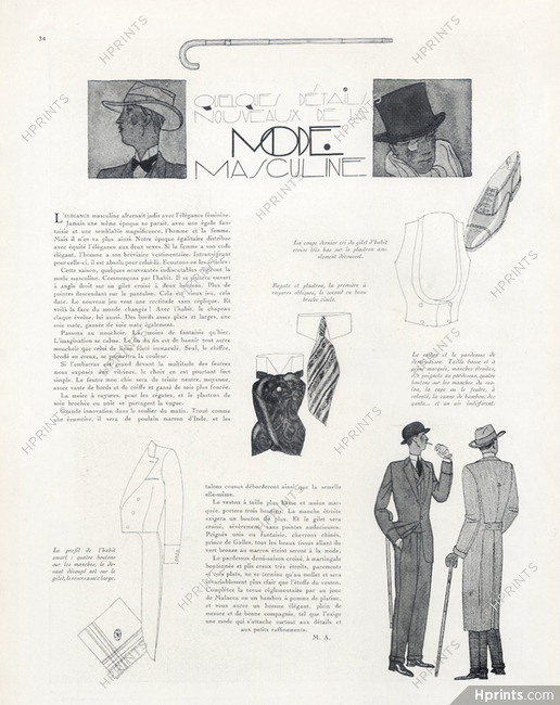 Quelques Détails Nouveaux de la Mode Masculine, 1923 - The Fashionable Man Men's Clothing, Text by M. A.