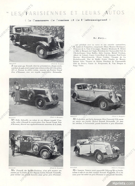 Les Parisiennes et leurs Autos, 1931 - Concours d'Élégance Renault, Delage, Chenard, Peugeot, Delahaye, Hotchkiss, Panhard... Photos G. Rouquet, Text by F. S. 7 pages