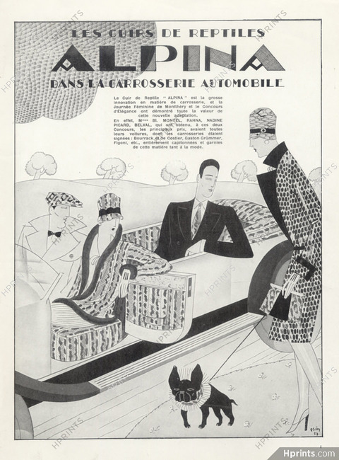 Alpina (Exotic Leather) 1927 Cuirs de Reptiles for Automobile, Pierre Simon, French Bulldog