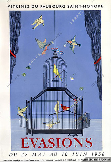 Tsugouhoru Foujita 1958 ''Evasions'' Affiche Vitrine du Faubourg Saint Honoré
