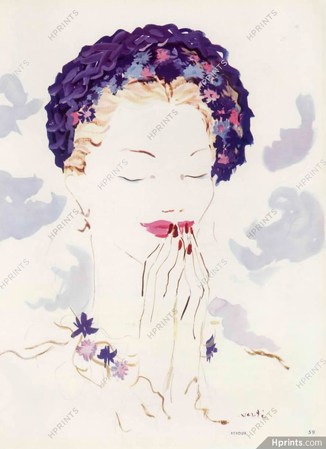 Caroline Reboux 1938 Marcel Vertès, Flower Hat