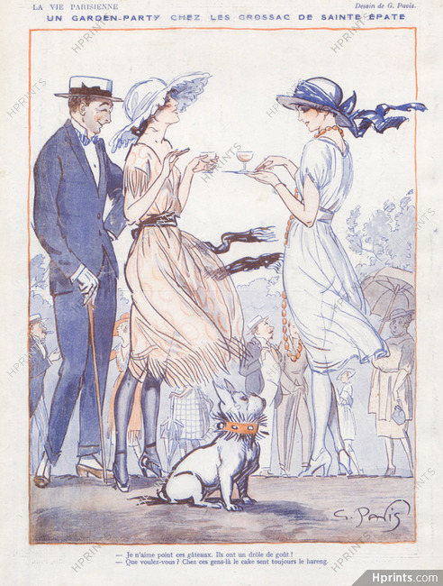 Georges Pavis 1919 Garden-Party, Elegant, French Bulldog