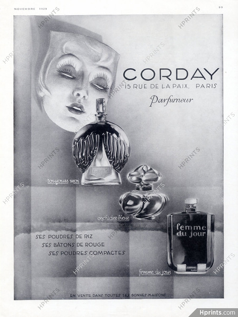Corday (Perfumes) 1929 Toujours moi, Orchidée Bleue, Femme du jour