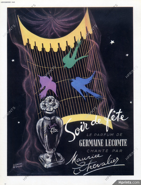 Germaine Lecomte (Perfumes) 1948 Soir de Fête, Suzanne Reymond Maurice Chevalier