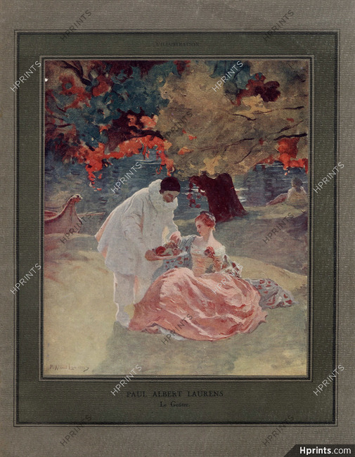 Paul Albert Laurens 1921 "Le Goûter" Pierrot & Colombine