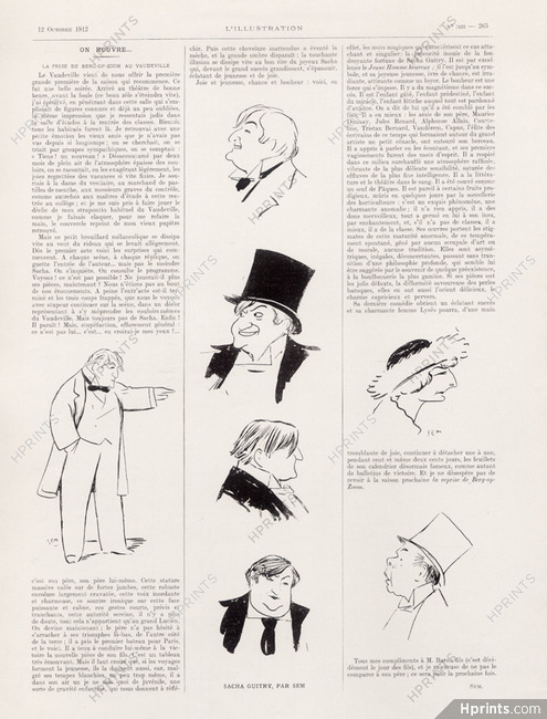 SEM (Georges Goursat) 1912 Sacha Guitry, Caricature