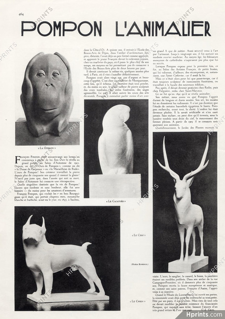 Pompon l'Animalier, 1933 - François Pompon Female Monkey, The Cockatoo, The Deer, The Dog, Texte par G. J. Gros