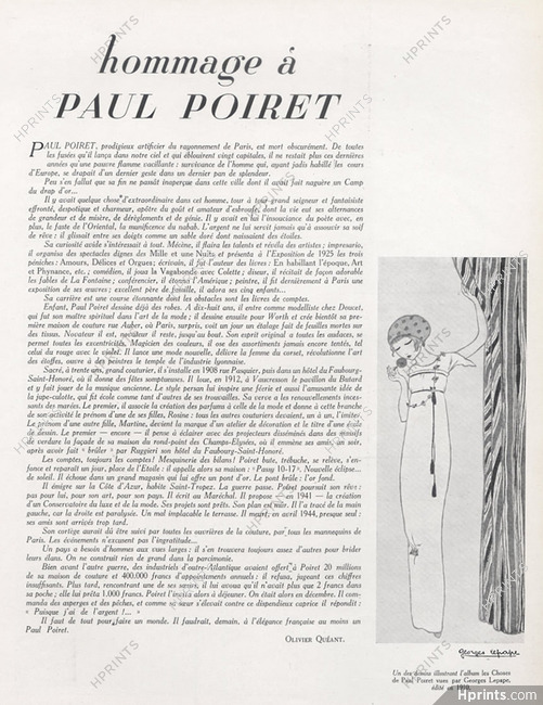 Hommage à Paul Poiret, 1944 - Georges Lepape Tribute to Paul Poiret, Text by Olivier Quéant
