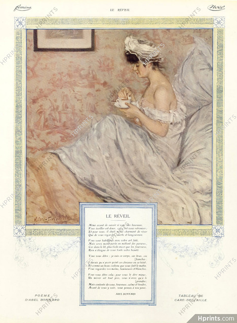 Caro-Delvaille 1910 Le réveil, Poème Abel Bonnard