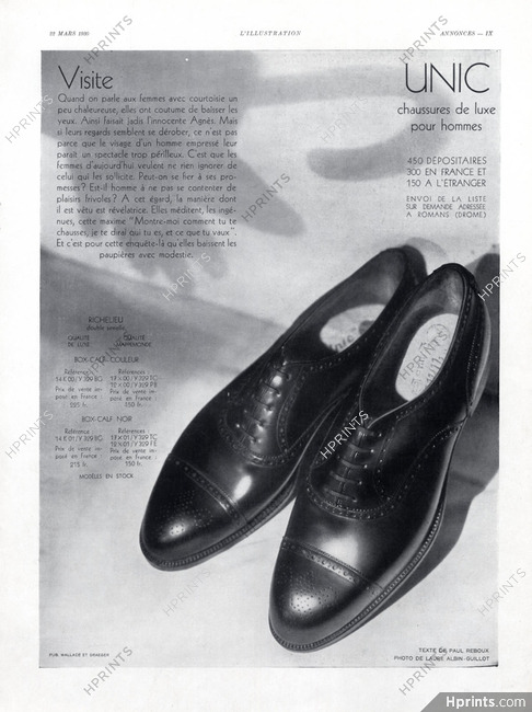 Unic (Shoes) 1930 Visite, Text Paul Reboux