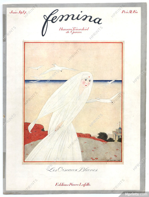 Georges Lepape 1917 Femina Cover, Nurse, "Les oiseaux blancs" The white Birds