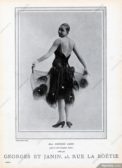 Georges et Janin (Couture) 1926 Josephine Baker, backless dress, Photo Gilbert René