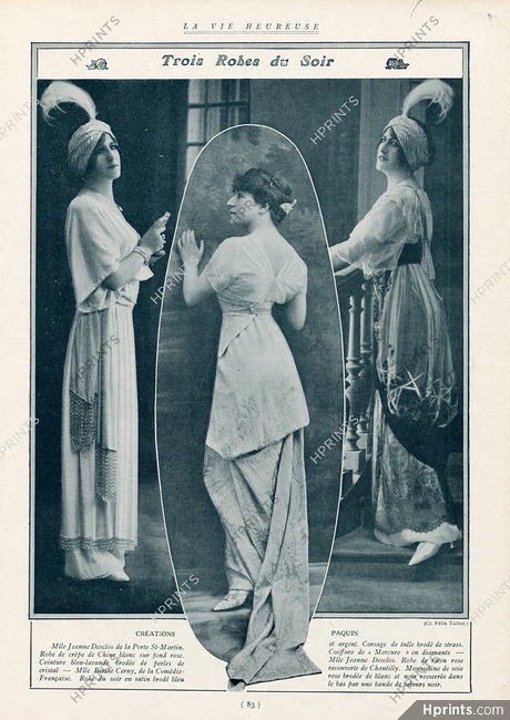 Paquin (Couture) 1913 Evening Gowns Photo Talbot, Jeanne Desclos, Berthe Cerny
