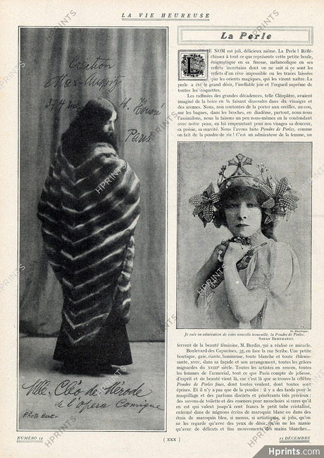 Fourrures Max Auspitz (Fur Coat) 1912 Cléo De Mérode (Model) Sarah Bernhardt Portrait