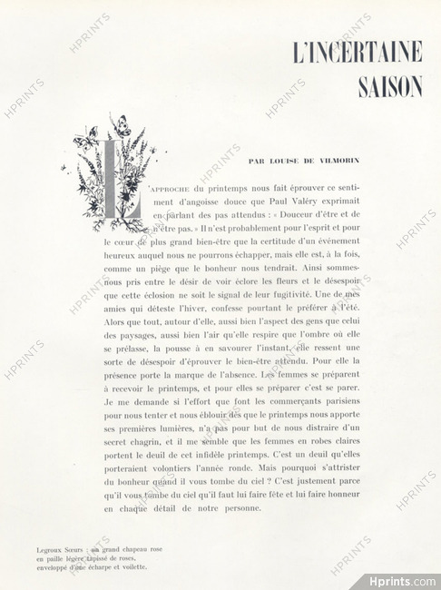 L'incertaine saison, 1949 - Text by Louise de Vilmorin