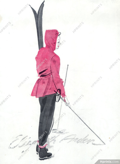 Elizabeth Arden (Cosmetics) 1945 René Gruau, Skiing