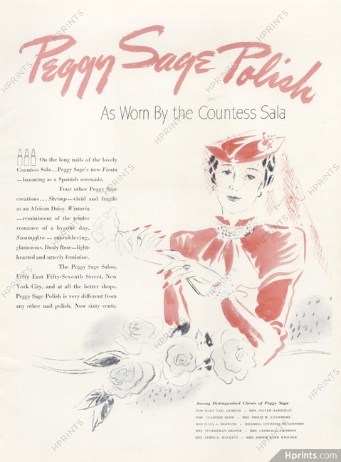 Peggy Sage (Cosmetics) 1938 Nail Polish, Countess Sala
