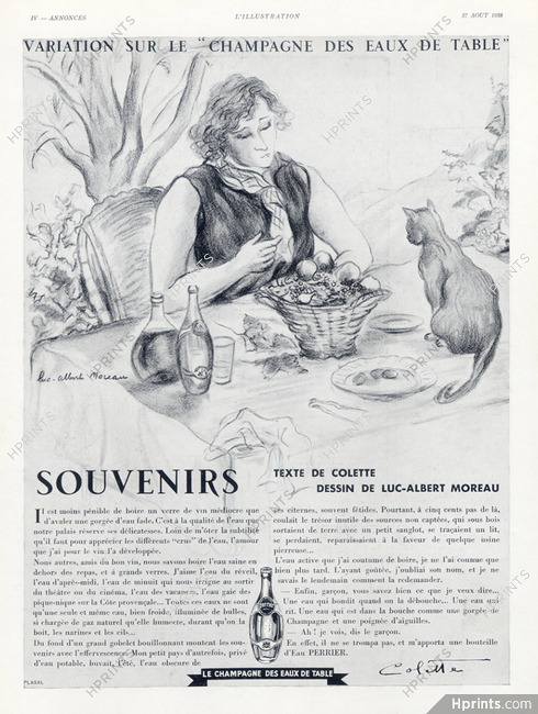 Perrier (Water) 1938 Le Champagne des Eaux de Table, Portrait, Luc-Albert Moreau, Texte Colette