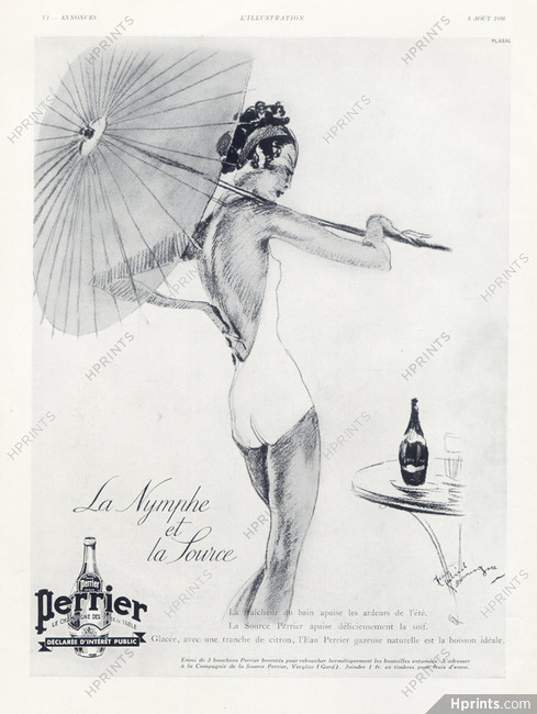 Perrier (Water) 1936 Jean-Gabriel Domergue, Swimmer Bathing Beauty