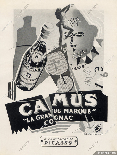 Camus (Brandy, Cognac) 1945 A la manière de Picasso... André Bayhourst