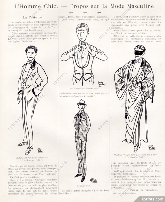 L'Homme Chic - Propos sur la Mode Masculine - Le Costume, 1913 - Jean Dulac Men's Clothing, Texte par Pierre de Trévières