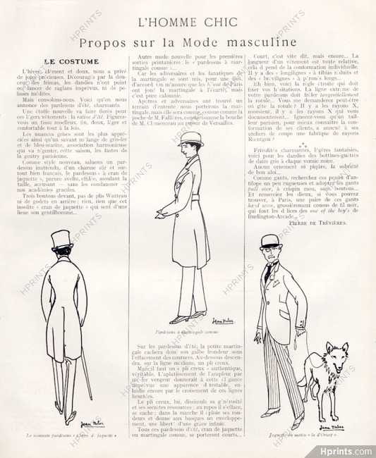 L'Homme Chic - Propos sur la Mode Masculine - Le Costume, 1913 - Jean Dulac Men's Clothing, Jaquette, Pardessus, Text by Pierre de Trévières