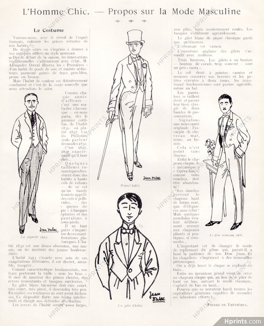 L'Homme Chic - Propos sur la Mode Masculine - Le Costume, 1913 - Jean Dulac Men's Clothing, Le Frac, Le Gilet, La Jaquette..., Texte par Pierre de Trévières