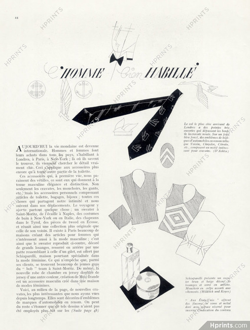 L'Homme Bien Habillé, 1929 - Raymond de Lavererie Men's Clothing, Ties, Sweater (Schiaparelli)...