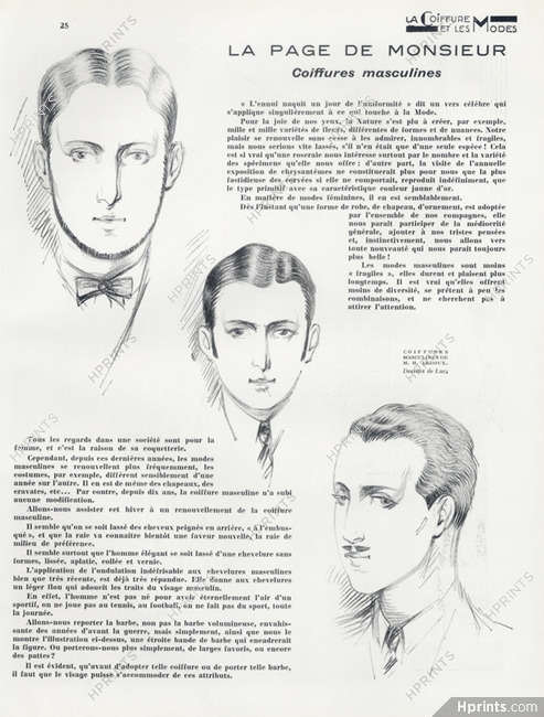 Coiffures Masculines, 1930 - M. H. Ledoux Male Hairstyles
