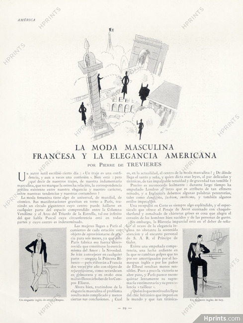 La Moda Masculina Francesa y la Elegancia Americana, 1928 - Men's Clothing, Text by Pierre de Trévières, 2 pages