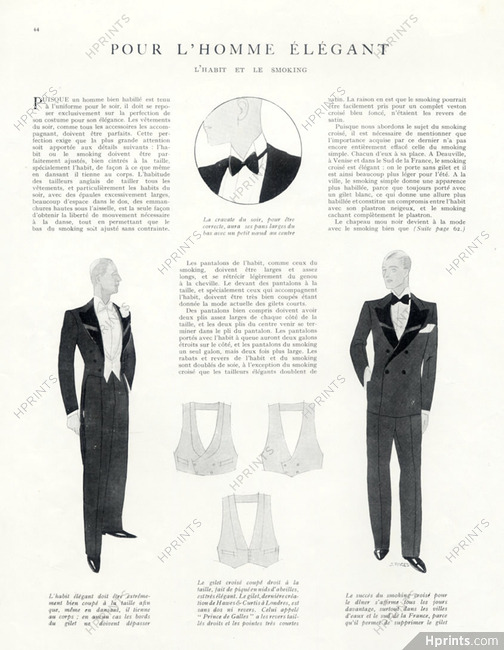 Pour L'Homme Élégant - L'Habit et le Smoking, 1927 - Jean Pagès Men's Clothing