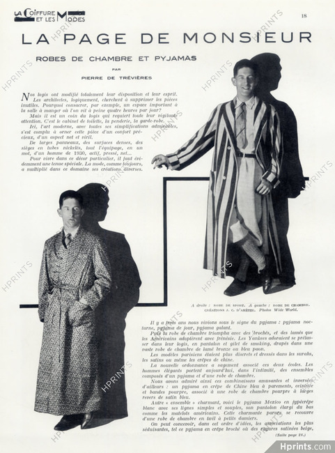 Robes de Chambre et Pyjamas, 1930 - Men's Clothing Housecoats from J. C. d'Ahètze, Texte par Pierre de Trévières, 2 pages