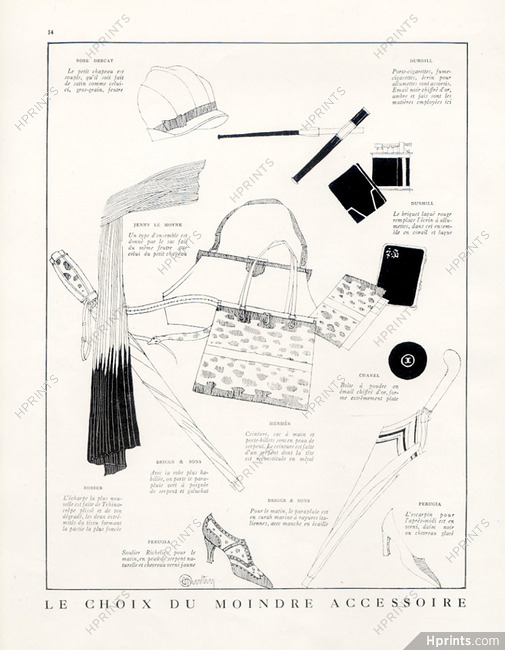 Dunhill (Cigarette Holder, Lighters) Hermès (Handbags) Perugia (Shoes) Rose Descat (Hat) 1926 Fashion Accessories, Charles Martin