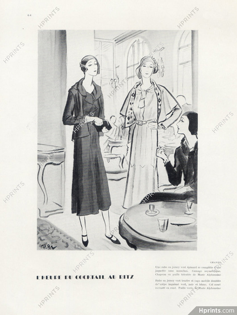 Chanel 1930 Diner Dresses, Hats Marie Alphonsine, Ritz, René