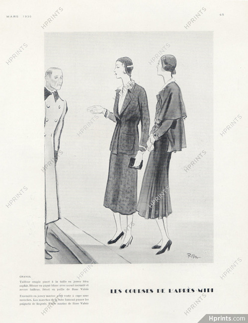 Chanel 1930 René Bouët-Willaumez, Diner Suit, Hats from Rose Valois
