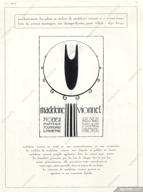 Madeleine Vionnet 1923 Change of Address... Label, Thayaht