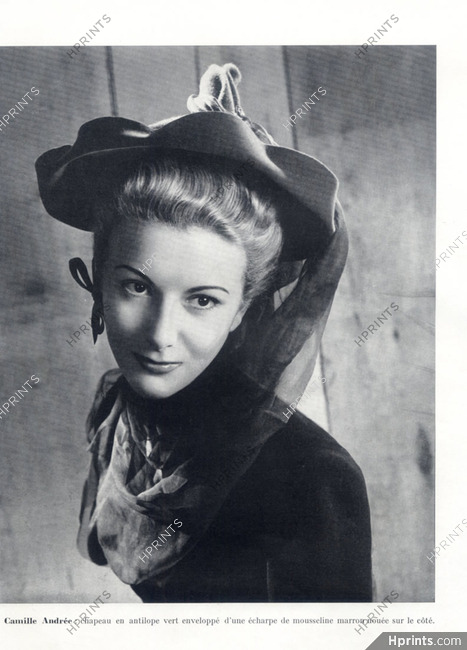 Camille Andrée (Millinery) 1947 Fashion Photography Hat