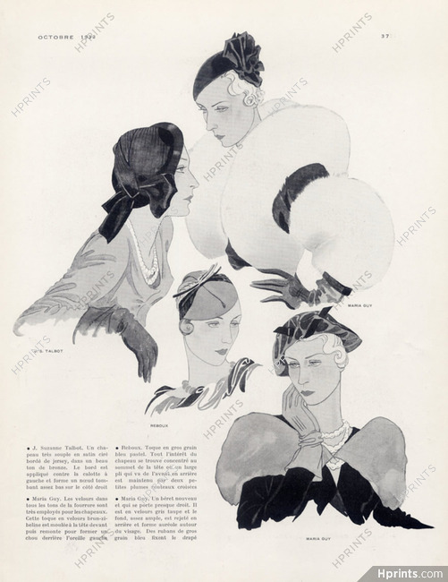 Suzanne Talbot, Maria Guy, Caroline Reboux 1932 Fashion illustration (hats)