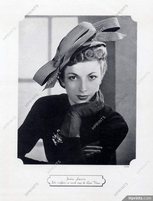 Janine Lacroix 1948 Coiffure en surah rayé de René Véron, Philippe Pottier